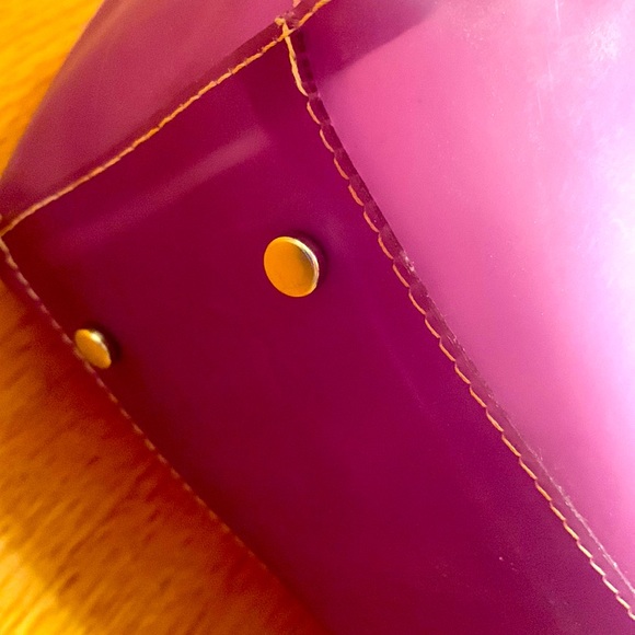 Helen Welsh Italy large purple vegan purse sheer turnlock satchel & wallet VGUC - Picture 8 of 12
